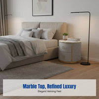 Round Bedside Table, Marble Top, Solid Wood, Nordic Luxury Storage