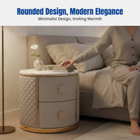 Round Bedside Table, Marble Top, Solid Wood, Nordic Luxury Storage