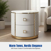Round Bedside Table, Marble Top, Solid Wood, Nordic Luxury Storage