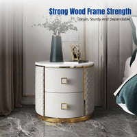 Round Bedside Table, Marble Top, Solid Wood, Nordic Luxury Storage