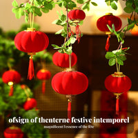 Red Flocked Lantern, Chinese New Year Hanging Decor, Mini Festive