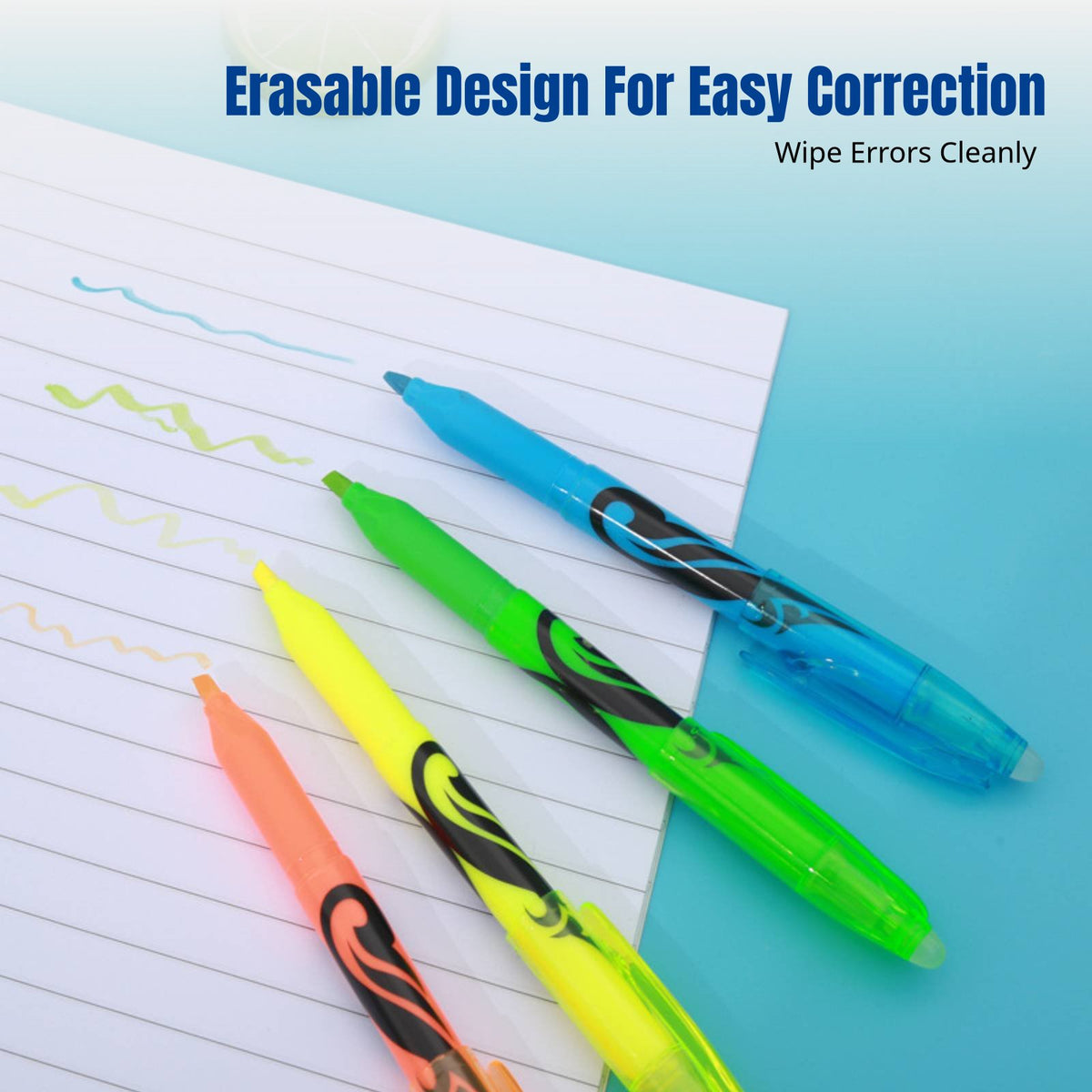 Erasable Highlighter Pen Set, Multicolor, Effortless Writing, Heat-sensitive Disappearing Ink, Stationery Supplies