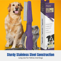 Stainless Steel Pet Needle Comb, Cat Dog Grooming, Removes Shedding and Mats, Self-Cleaning